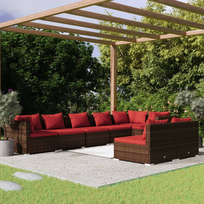 Set Divani da Giardino 8 pz con Cuscini in Polyrattan Marrone