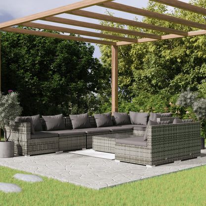 Set Divani da Giardino 9 pz con Cuscini in Polyrattan Grigio