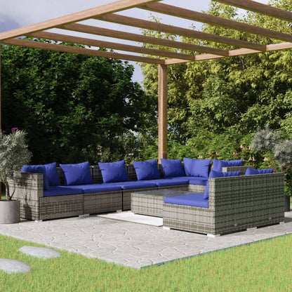 Set Divani da Giardino 9 pz con Cuscini in Polyrattan Grigio