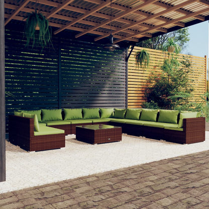 Set Divani da Giardino 12 pz con Cuscini Marrone in Polyrattan
