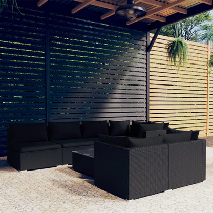 Set Mobili da Giardino con Cuscini 8 pz Nero in Polyrattan