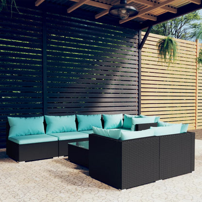 Set Mobili da Giardino con Cuscini 8 pz Nero in Polyrattan