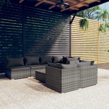 Set Divani da Giardino 8 pz con Cuscini in Polyrattan Grigio