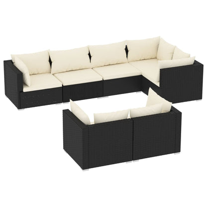 Set Salotto da Giardino con Cuscini 7pz Nero Polyrattan