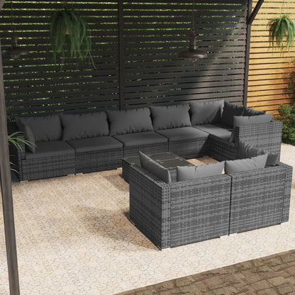 Set Divani da Giardino 9 pz con Cuscini in Polyrattan Grigio