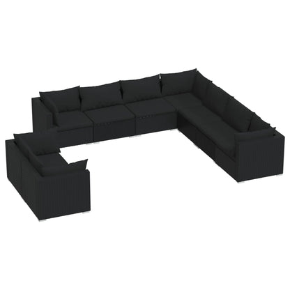 Set Salotto da Giardino con Cuscini 9pz Nero in Polyrattan