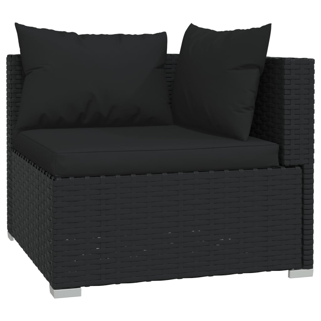 Set Salotto da Giardino con Cuscini 9pz Nero in Polyrattan