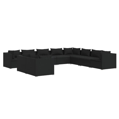 Set Salotto da Giardino 10pz con Cuscini in Polyrattan Nero