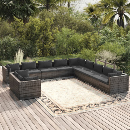 Set Divani da Giardino 11 pz con Cuscini in Polyrattan Grigio