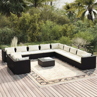Set Divani da Giardino 12 pz con Cuscini in Polyrattan Nero