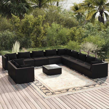 Set Divani da Giardino 12 pz con Cuscini in Polyrattan Nero