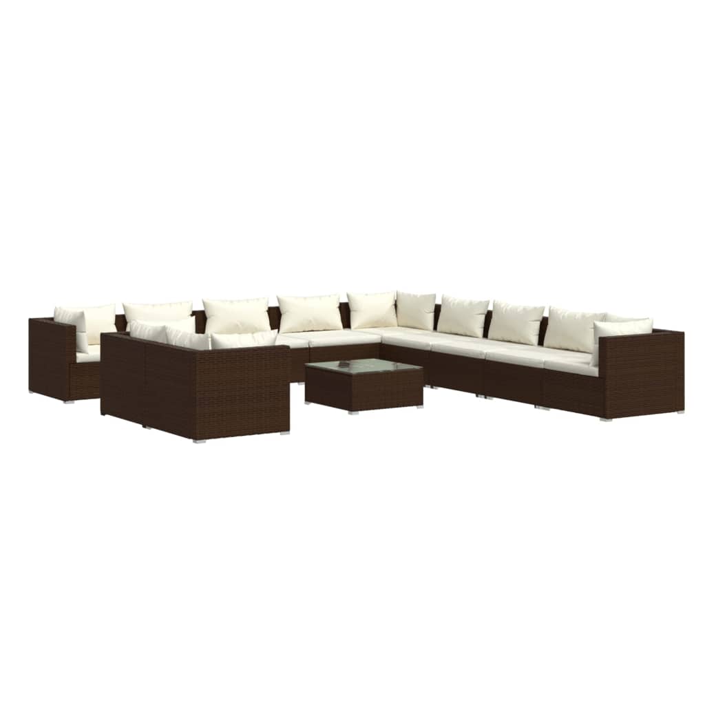 Set Divani da Giardino 12 pz con Cuscini Marrone in Polyrattan