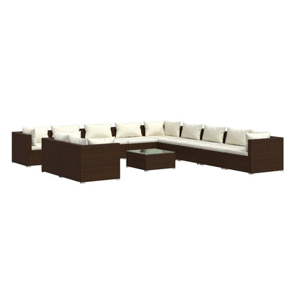 Set Divani da Giardino 12 pz con Cuscini Marrone in Polyrattan