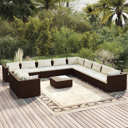 Set Divani da Giardino 12 pz con Cuscini Marrone in Polyrattan