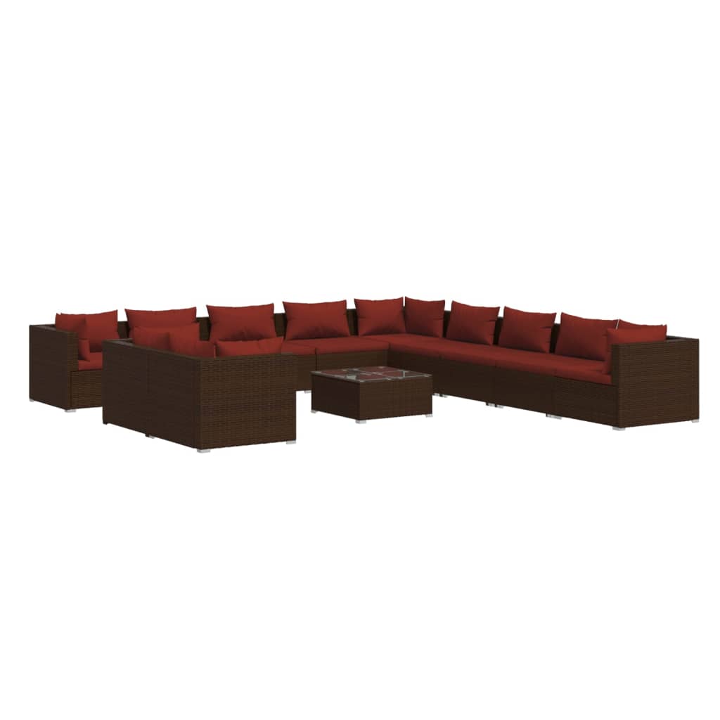 Set Divani da Giardino 12 pz con Cuscini Marrone in Polyrattan