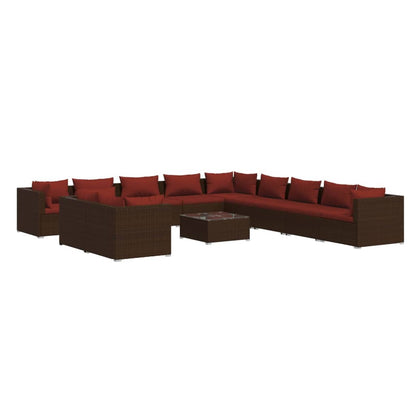 Set Divani da Giardino 12 pz con Cuscini Marrone in Polyrattan