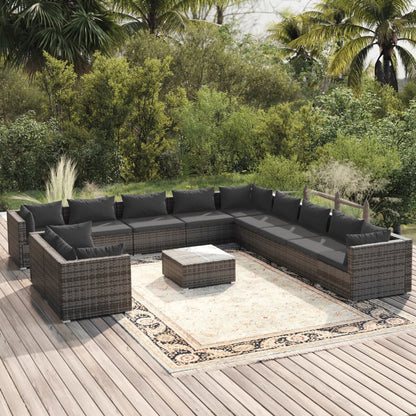 Set Divani da Giardino 12 pz con Cuscini in Polyrattan Grigio