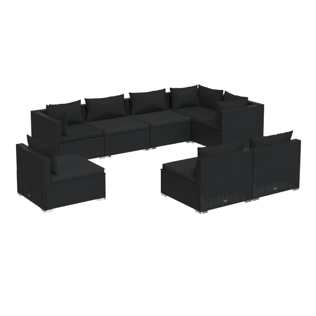 Set Mobili da Giardino con Cuscini 8 pz in Polyrattan Nero