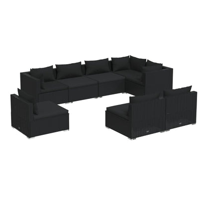 Set Mobili da Giardino con Cuscini 8 pz in Polyrattan Nero