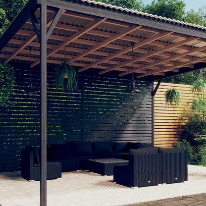Set Divani da Giardino 9 pz con Cuscini in Polyrattan Nero