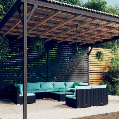 Set Divani da Giardino 10 pz con Cuscini in Polyrattan Nero