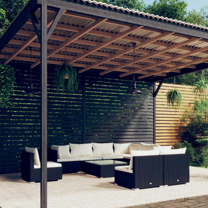 Set Divani da Giardino 10 pz con Cuscini in Polyrattan Nero