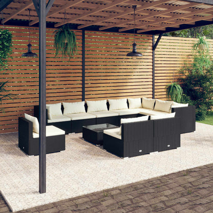 Set Divani da Giardino 11 pz con Cuscini in Polyrattan Nero