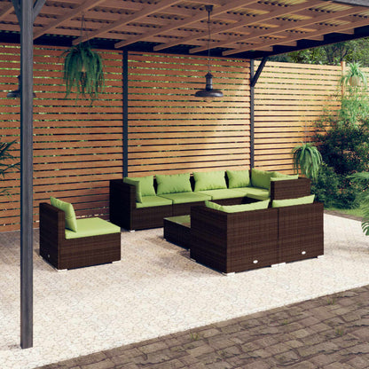 Set Divani da Giardino 9 pz con Cuscini in Polyrattan Marrone