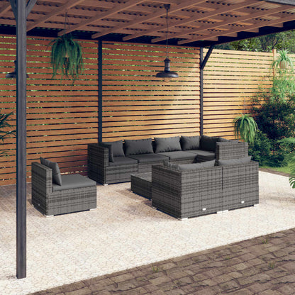 Set Divani da Giardino 9 pz con Cuscini in Polyrattan Grigio