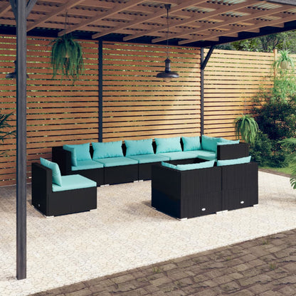 Set Divani da Giardino 9 pz con Cuscini in Polyrattan Nero