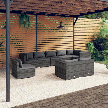 Set Divani da Giardino 9 pz con Cuscini in Polyrattan Grigio