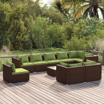 Set Divani da Giardino 10 pz con Cuscini in Polyrattan Marrone