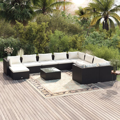 Set Divani da Giardino 11 pz con Cuscini in Polyrattan Nero