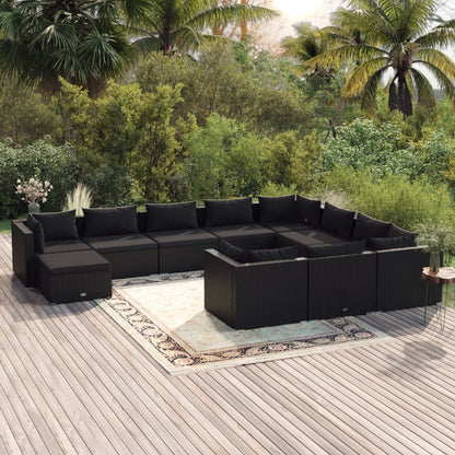 Set Divani da Giardino 11 pz con Cuscini in Polyrattan Nero