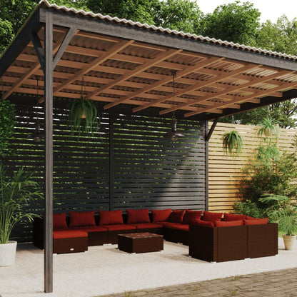 Set Divani da Giardino 12 pz con Cuscini in Polyrattan Marrone