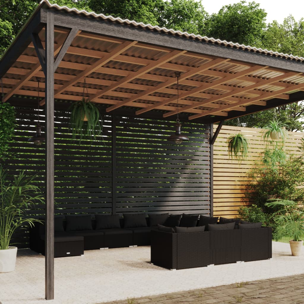 Set Divani da Giardino 12 pz con Cuscini in Polyrattan Nero