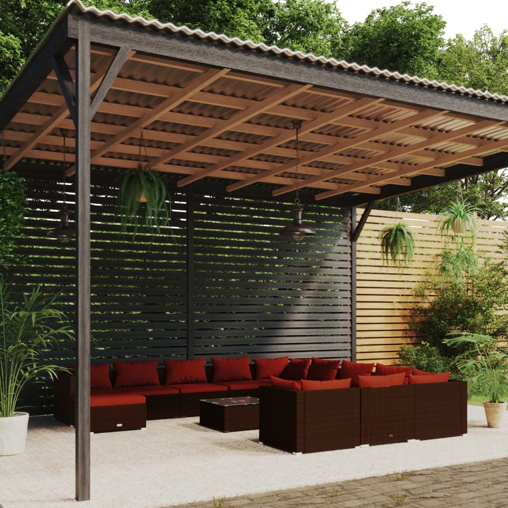 Set Divani da Giardino 13 pz con Cuscini in Polyrattan Marrone