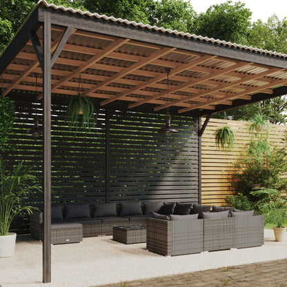 Set Divani da Giardino 13 pz con Cuscini in Polyrattan Grigio