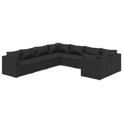 Set Divani da Giardino 8 pz con Cuscini in Polyrattan Nero