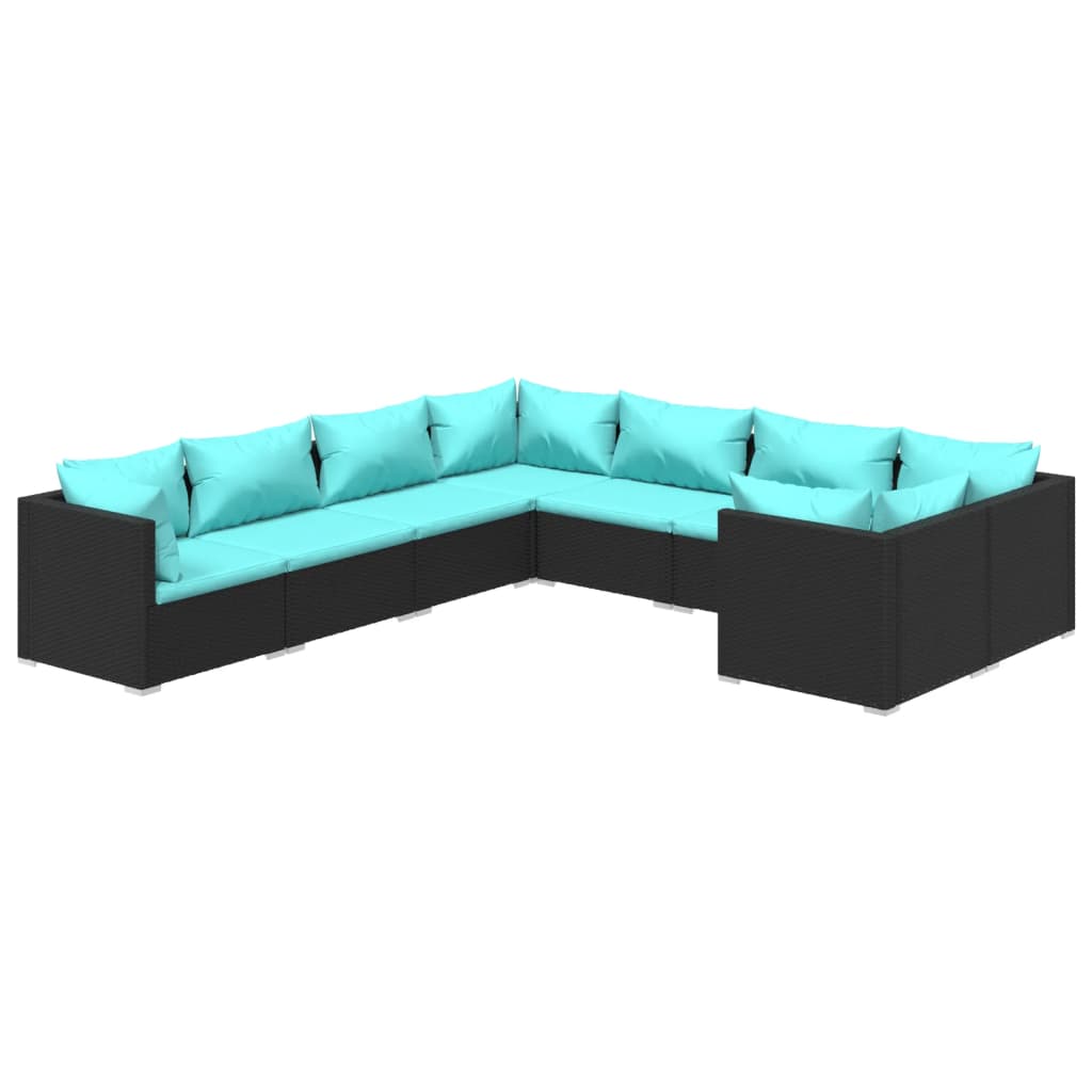 Set Divani da Giardino 8 pz con Cuscini in Polyrattan Nero