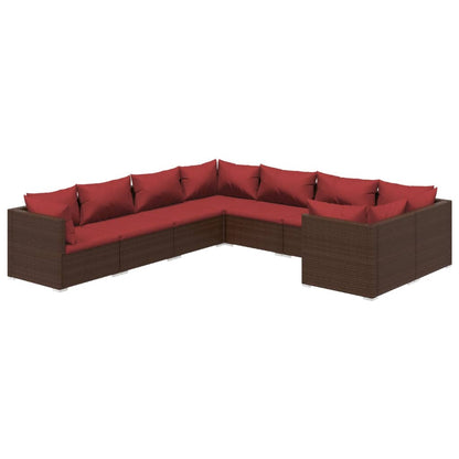 Set Divani da Giardino 8 pz con Cuscini in Polyrattan Marrone