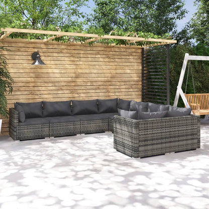 Set Divani da Giardino 8 pz con Cuscini in Polyrattan Grigio