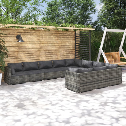 Set Divani da Giardino 10 pz con Cuscini in Polyrattan Grigio