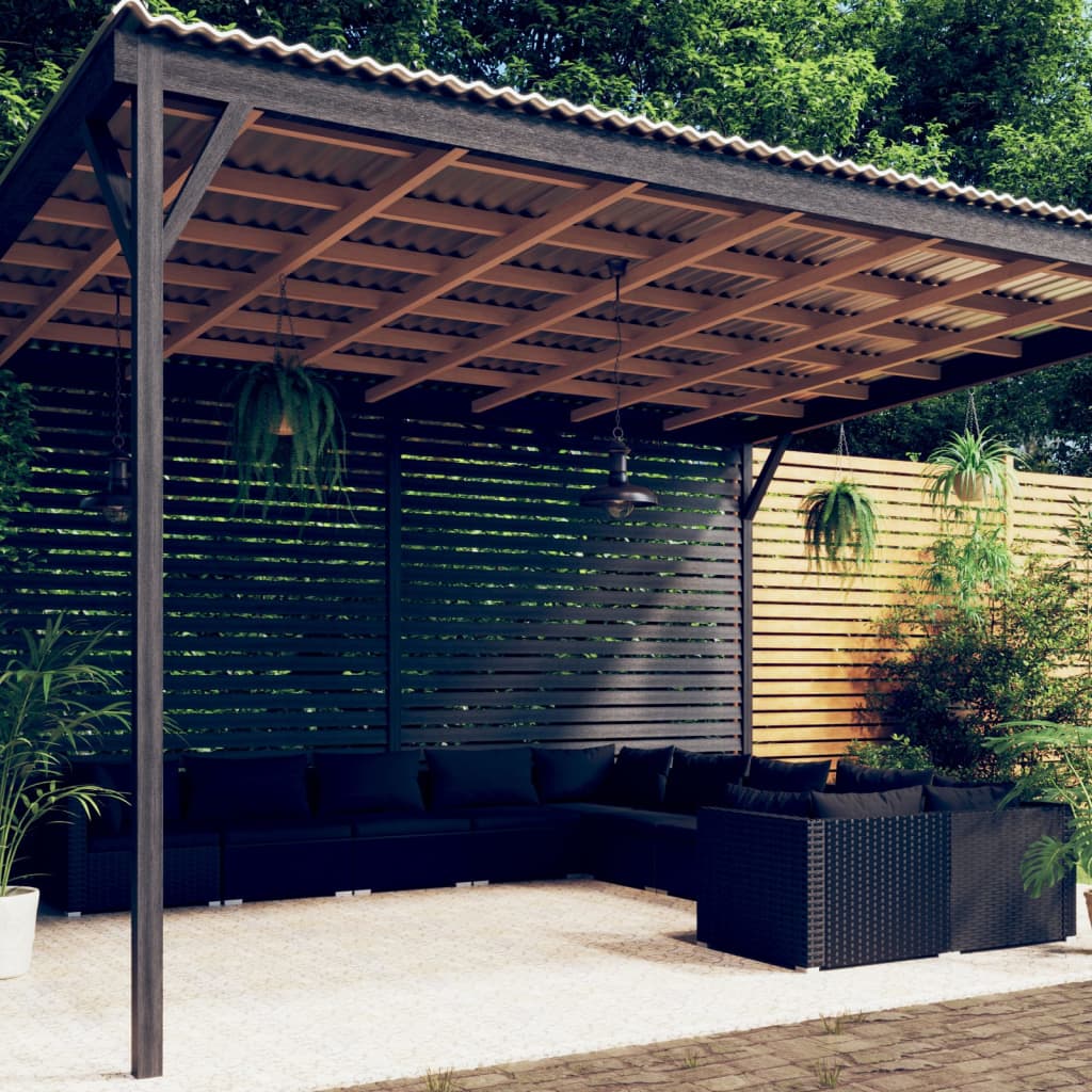 Set Divani da Giardino 10 pz con Cuscini in Polyrattan Nero