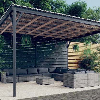 Set Divani da Giardino 11 pz con Cuscini in Polyrattan Grigio
