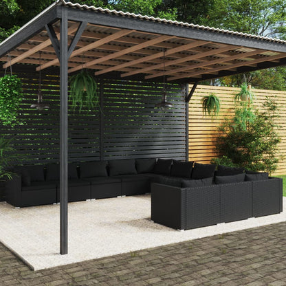 Set Divani da Giardino 11 pz con Cuscini in Polyrattan Nero