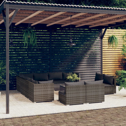 Set Divani da Giardino 12 pz con Cuscini in Polyrattan Grigio