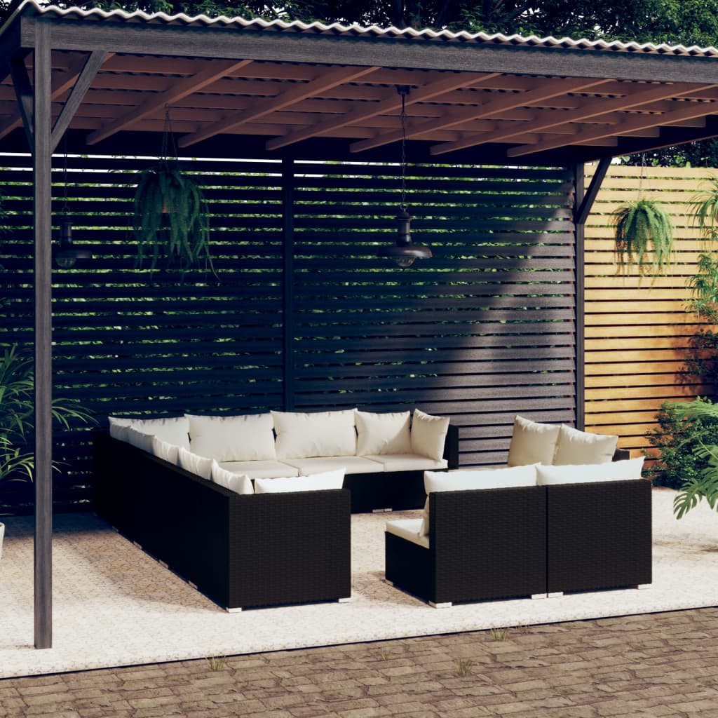 Set Divani da Giardino 12 pz con Cuscini in Polyrattan Nero