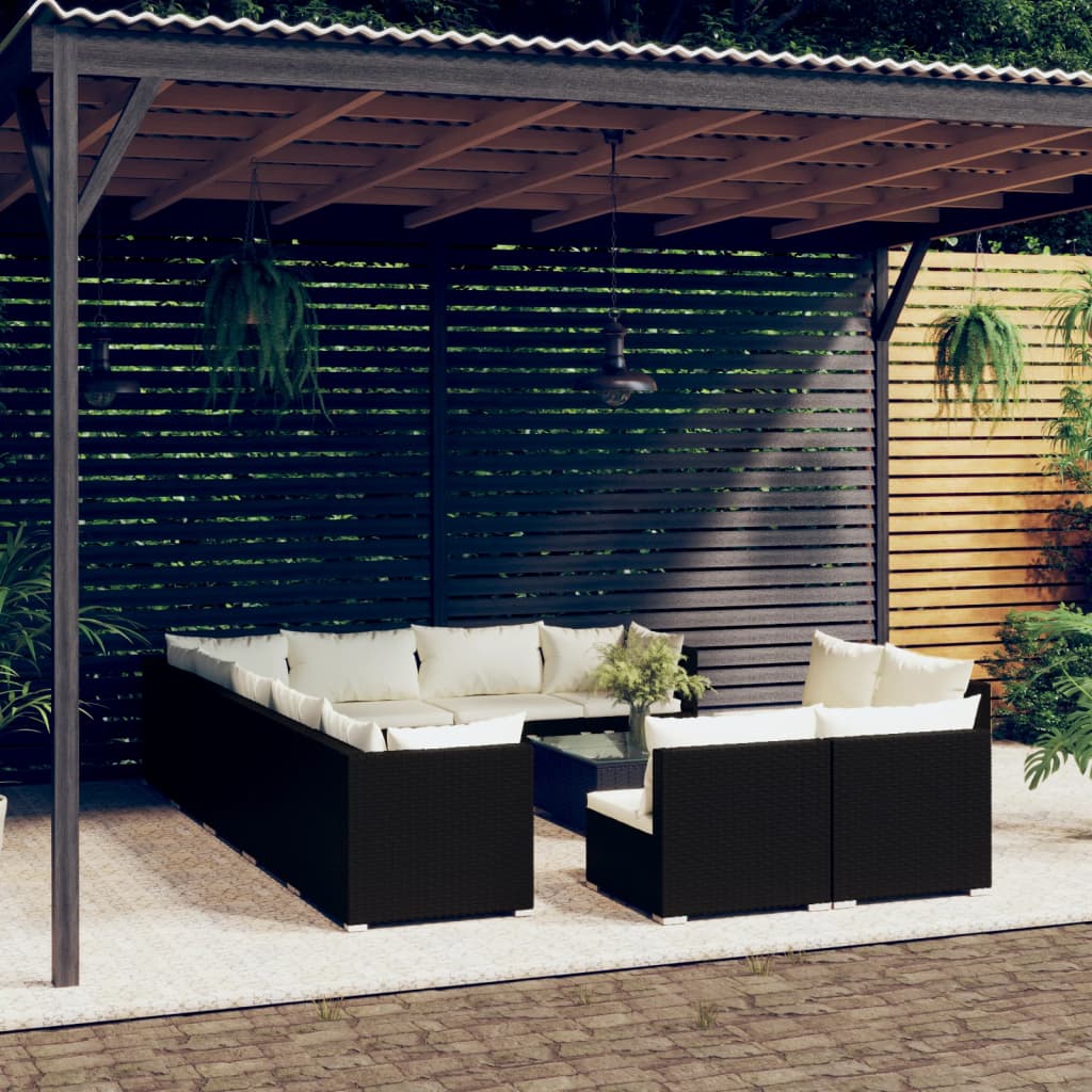 Set Divani da Giardino 13 pz con Cuscini in Polyrattan Nero
