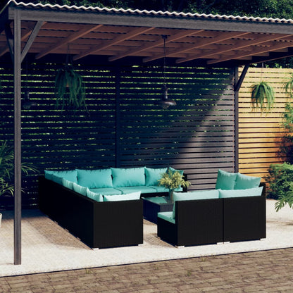 Set Divani da Giardino 13 pz con Cuscini in Polyrattan Nero